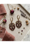 Vintage Women's Bronze Earrings Authentic Jewelry Red Zircon Stone Embellished Inverted Tulip Model - 2