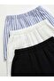 Boys' 3-Pack Muslin Fabric White-Black-Blue Striped Shorts - 2