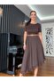 Brown Asymmetrical Hem Lace Modal Dress - 3