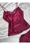 Plus Size Lace Detailed Satin Strap Shorts Pajama Set - 2
