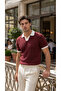 Men's Knitted Pattern Collared Short Sleeve Knitwear T-Shirt - 100% Cotton Acrylic