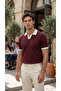 Men's Knitted Pattern Collared Short Sleeve Knitwear T-Shirt - 100% Cotton Acrylic - 3