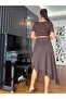 Brown Asymmetrical Hem Lace Modal Dress - 6