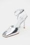 Vela Silver Rustic Ankle Strap Open Toe Detail Women's Heeled Shoes - 6