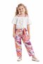 Girl's Colorful Buttoned Shoulder Detail Strap Blouse and Trousers Two-Piece Set