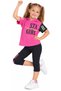 Girl's Stay Girl Written Hooded T-Shirt with Capri Leggings Fuchsia Color Two-Piece Set - 2