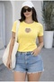 Heart Detailed Short Sleeve Crop Modal Fabric T-Shirt - Black - 2