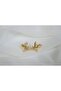 Kp386 Minimal Leaf Shape Gold Earrings with Stone Detail (15mm)