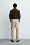 Men's Porto Linen Textured Trousers Beige – Lace-Up, Buttoned, Long Length, Modern Cut - 5