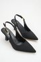 Women's Black Satin Buckle Open-Back Heeled Shoes