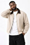 Men's Beige Gabardine Jacket Oversize Black Collar Detail Comfortable Fit Elastic Waist - 2