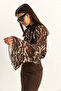 Women's Bitter Brown Collar Tie Patterned Chiffon Lined Flounce Sleeve Blouse 1032 60286090 - 3