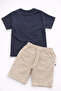 Boy's Pocket Printed T-Shirt & Shorts Set (Navy Blue-Beige) - 5