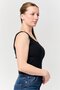 Women Scoop Neck Ribbed Sleeveless Crop Top, Black - 2