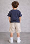 Boy's Pocket Printed T-Shirt & Shorts Set (Navy Blue-Beige) - 3