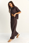 Women's Bitter Coffee Oversize Short Sleeve Shirt Elastic Waist Wide Leg Pants Set 7651 60286138 - 3