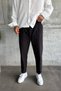 Men's Boyfriend Style Pleated Black Linen Trousers with Elastic Waist Summer Ke-1900