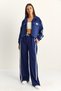 Women's Navy Blue Stripe Detailed Contrast Textured Jacket Wide Leg Trousers Set 8075 60286154 - 3