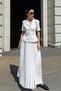 White Pleated Skirt Short Sleeve Blazer Jacket Suit - 5