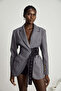 V-Neck Patchwork Belted Blazer - 5