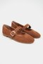 Berlin Tan Suede Inner-Outer Leather Flat Women's Ballerina Shoes with Middle Strap Buckle - 5