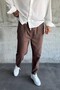Boyfriend Fit Men's Linen Elastic Waist Pleated Linen Brown Summer Trousers Ke-1700