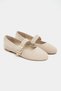 Berlin Beige Suede Inner-Outer Leather Medium Strap Buckle Flat Women's Ballerina Shoes - 5