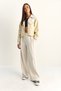Women's Beige Stripe Detailed Contrast Textured Jacket Wide Leg Trousers Set 8075 60286154 - 5