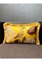 Tasseled Imported Silk Velvet Bird Pattern Yellow Throw Pillow Cover 30X50 Rectangular