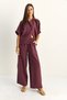 Women's Plum Oversize Short Sleeve Shirt Elastic Waist Wide Leg Pants Set 7651 60286138 - 3