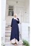 Aerobin Dress with Inner Lining and Garnish in Navy Blue Hnt7604 - 2