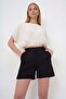 Black Double Pocket Double Leg Linen Shorts Alc-X13767 - 3