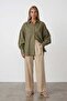 Khaki Balloon Sleeve Oversize Linen Shirt with Wide Cuffs Alc-X15426 - 3