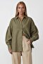 Khaki Balloon Sleeve Oversize Linen Shirt with Wide Cuffs Alc-X15426 - 2