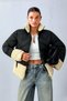 Women's Coat Inflatable Women's Coat Black Seasonal Stylish Plush Detailed Stand Collar Bomber Jacket - 2