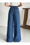 Women's Ultra Comfortable Wide Leg Denim Trousers with Elastic Waist - 4