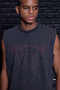 Streetwear "Momentum" Printed Sleeveless Oversize T-Shirt - Washable Gray Wide Cut Sleeveless T-Shirt