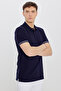 Men's Navy Blue 100% Cotton Standard Fit Polo Collar Jacquard T-Shirt - 3