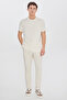 Men's Beige Cotton Slim Fit Pants with Tie Waist and Side Pockets, Flexible