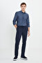 Men's Navy Blue Slim Fit Tie-Waist Side Pocket Stretchable Casual Trousers