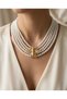 Women's Choker Necklace Gold Color Bee Detailed Row of Pearls Vintage Women's Necklace - 2