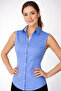 Royal Blue Albina Elastane Satin Blue White Fabric Detailed Zero Sleeve Slim Fit Women's Shirt - 2