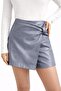 Women's Gray Faux Leather Front Detailed Short Skirt