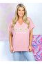 Daisy Printed V-Neck Cotton Premium Plus Size Women's T-Shirt - 6