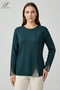 Women's Emerald Vertical Line Patterned Lace Embroidered Stoned Slit Lycra Mother Combed Cotton Blouse