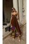 Women's Heart Collar Thick Strap Floral Long Linen Dress - 3