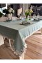 Royal Lace Detailed Mint Green Tablecloth - 7
