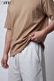 Men's Oversize Basic Unisex Light Brown T-Shirt Gray Shorts Set Melange Summer Casual Fit - 2