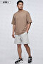 Men's Oversize Basic Unisex Light Brown T-Shirt Gray Shorts Set Melange Summer Casual Fit - 6