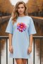 Elbisee Women's Red Oversize T-Shirt Dress – Colorful Floral Print